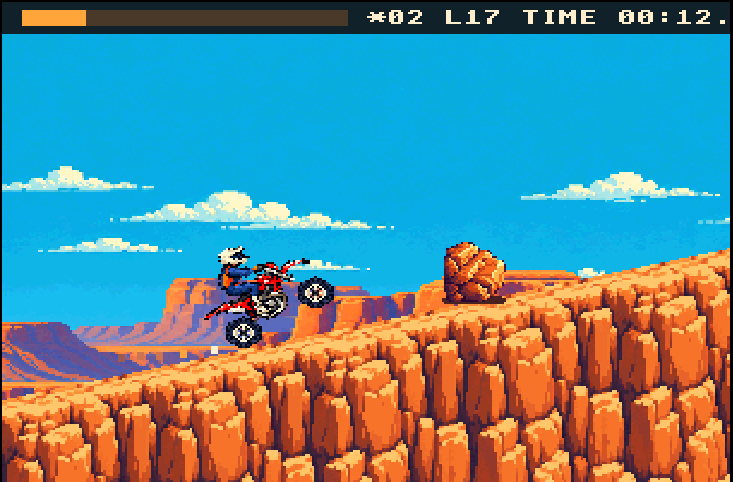 Canyon Rider climbing a steep canyon slope on Level 17