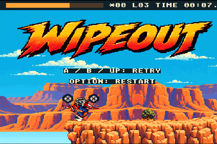 Canyon Rider wipeout and retry screen